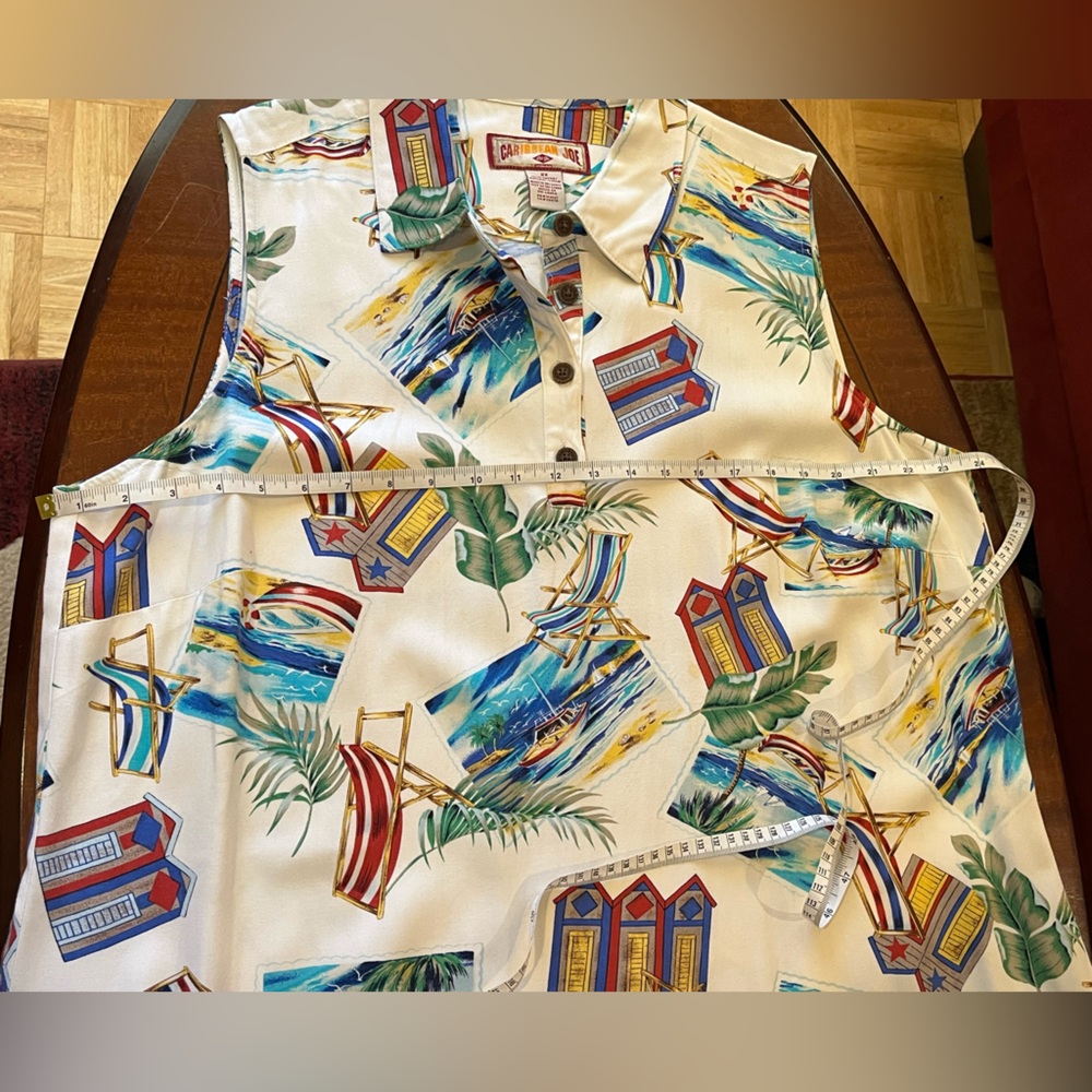 Caribbean Joe vintage dress with beach themed print. Sleeveless, lapel collar 2X - Picture 7 of 9